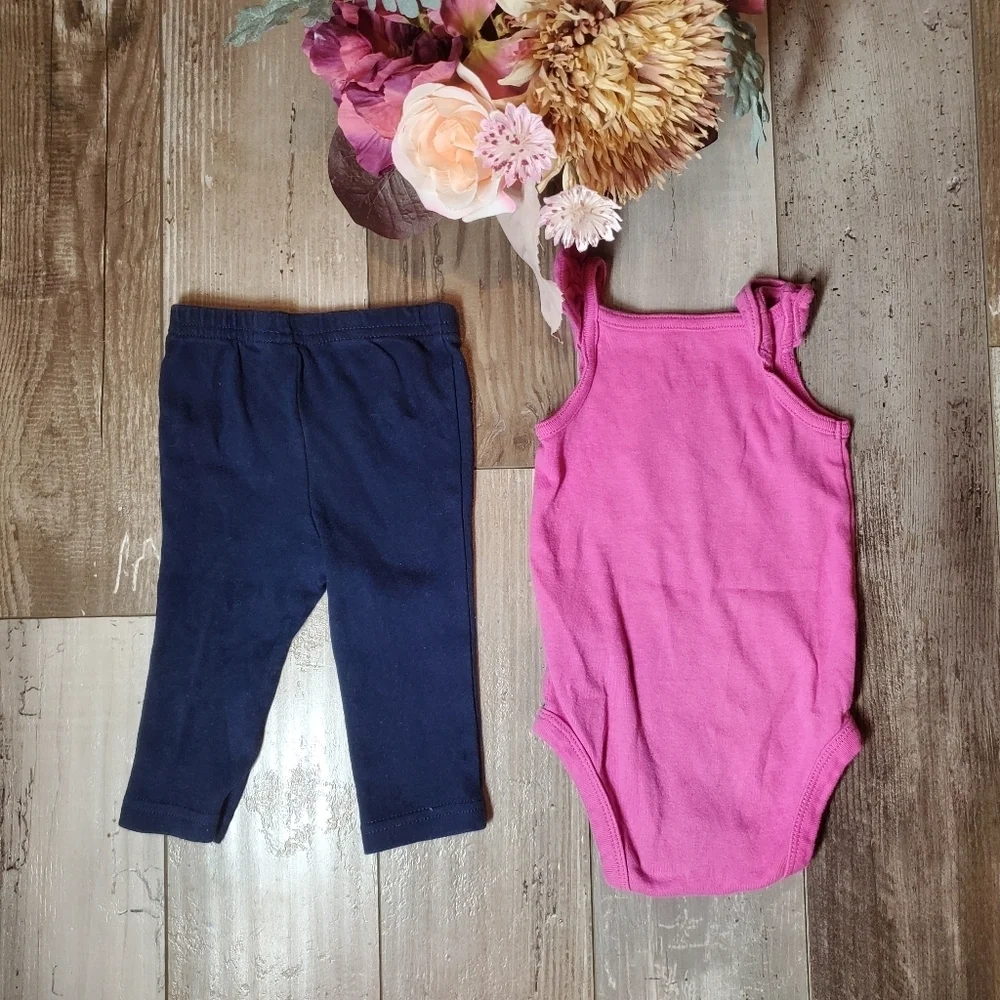 Carter's Baby Girl 2pc Colorful Floral Summer Outfit Size 6m 100% Cotton EUC